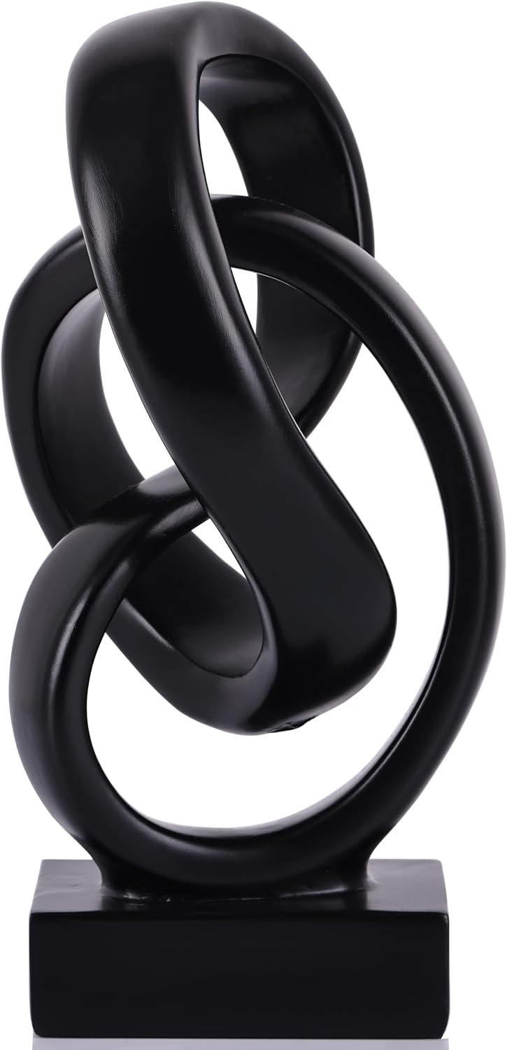 Abstract Intertwined Knot Sculpture, Black Resin 2
