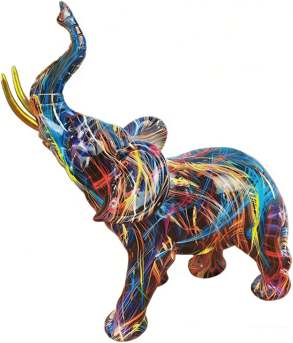 Elephant Figurine Resin - Elephant Figurine, Resin, Multi-colour Swirl