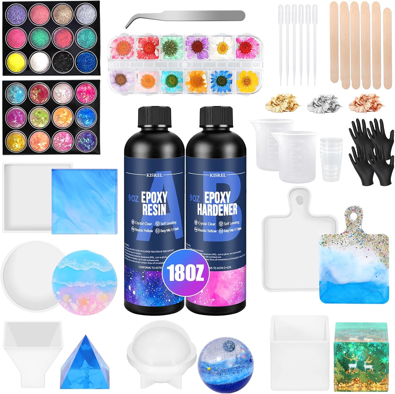 Resin Crafting Kit, 18 oz Epoxy, with Moulds and Pigments