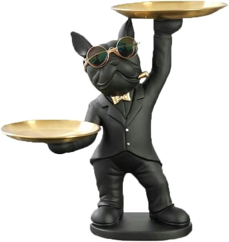 Resin French Bulldog Figurine with Two Serving Trays