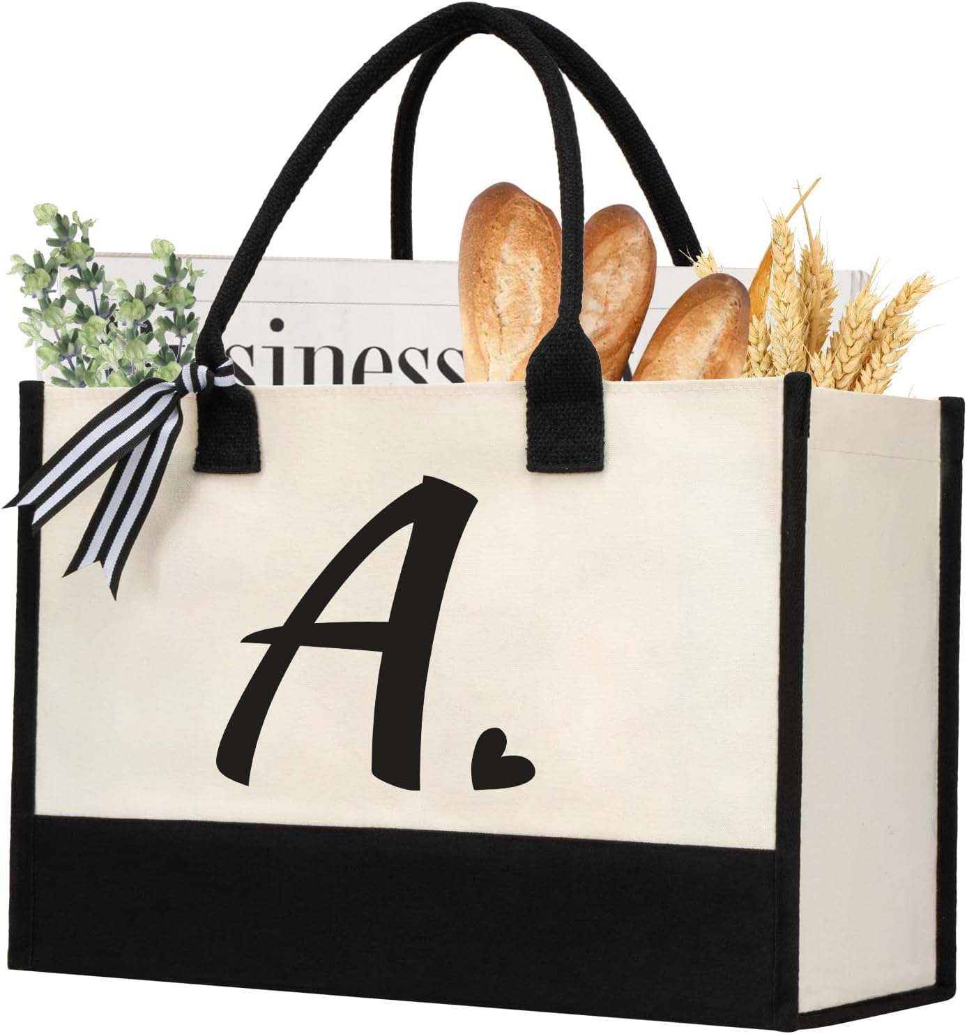 Canvas Tote Bag with Initial and Heart, Personalised