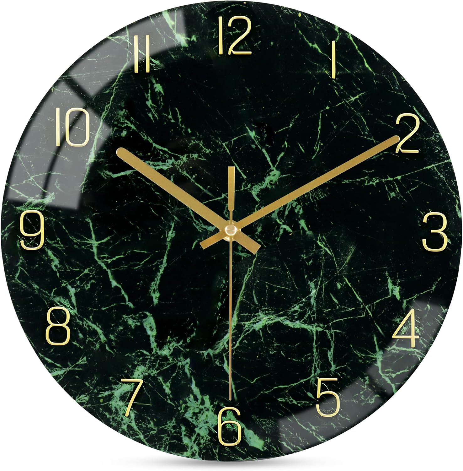 Green Marble Effect Glass - Green Marble-Effect Glass Wall Clock, 12