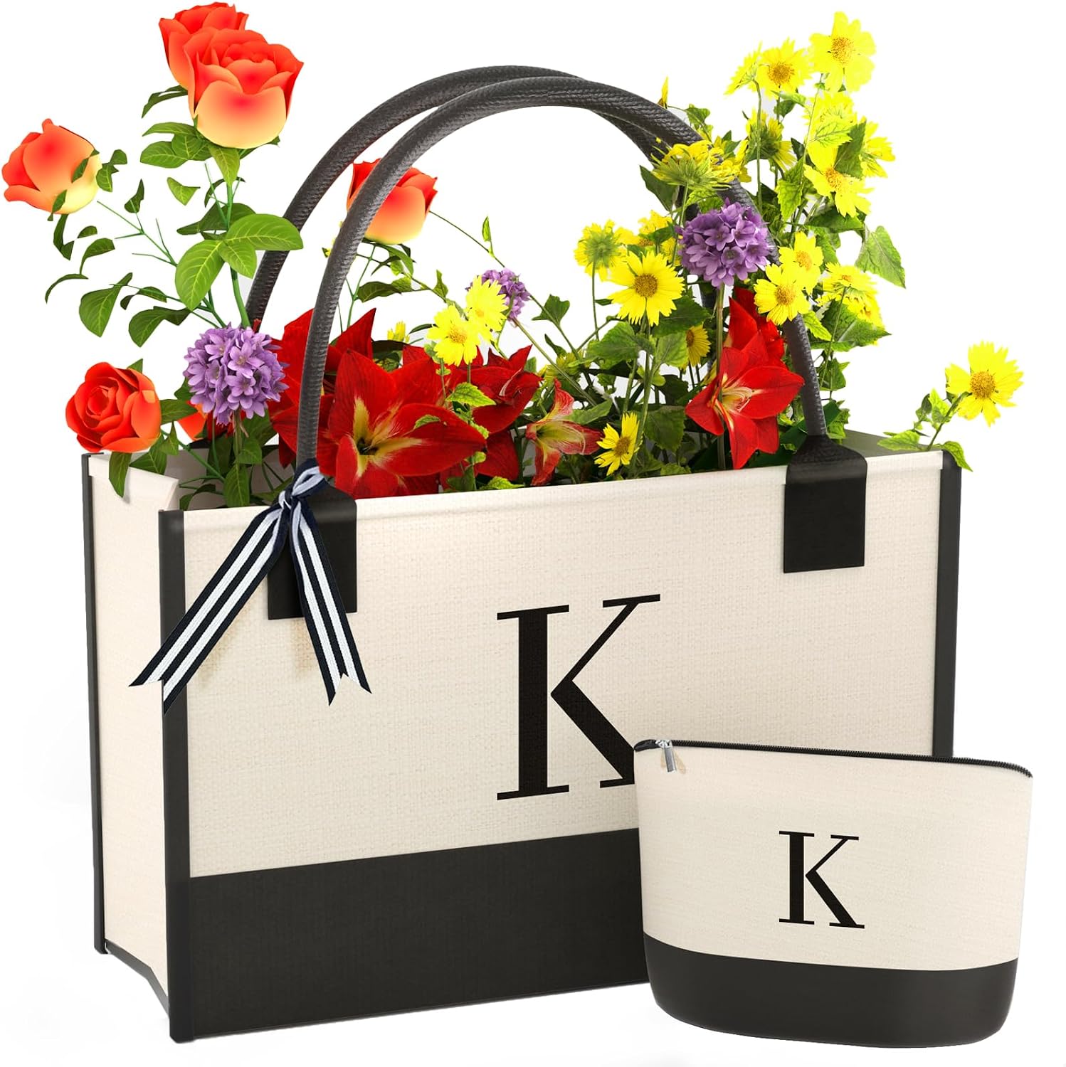 Canvas Tote Bag Pouch - Canvas Tote Bag and Pouch Set, Initial of your