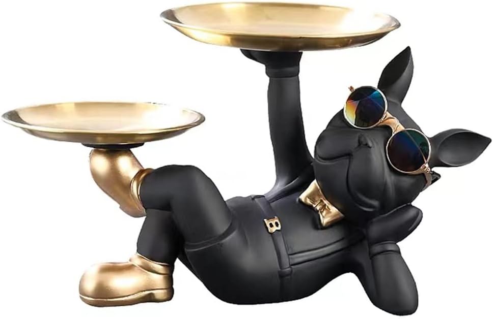 Dog Figurine Gold - Dog Figurine with Gold Trays and Sunglasses, Resin