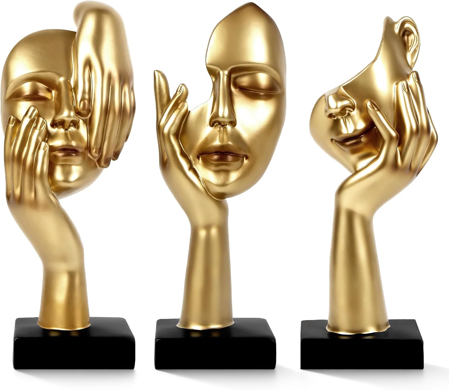 Abstract Face Hand Resin - Abstract Face and Hand Resin Statues, Gold