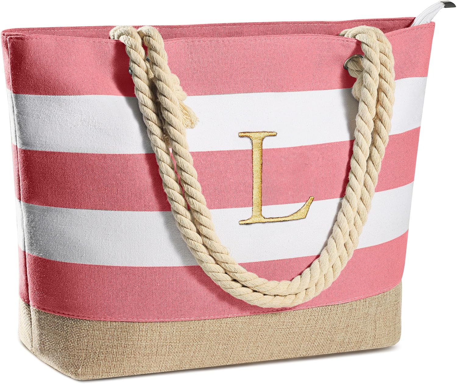 Striped Initial Tote Bag - Hình 10
