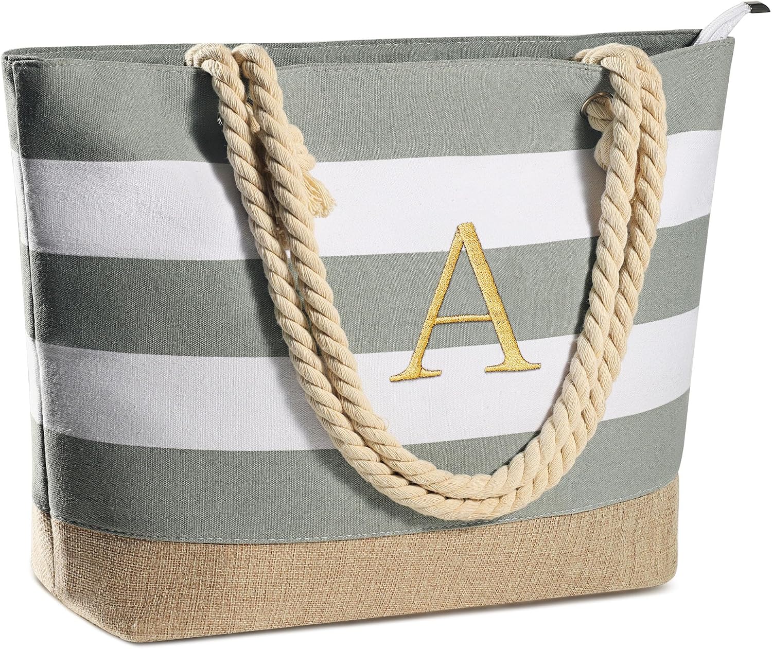Striped Initial Tote Bag - Hình 14
