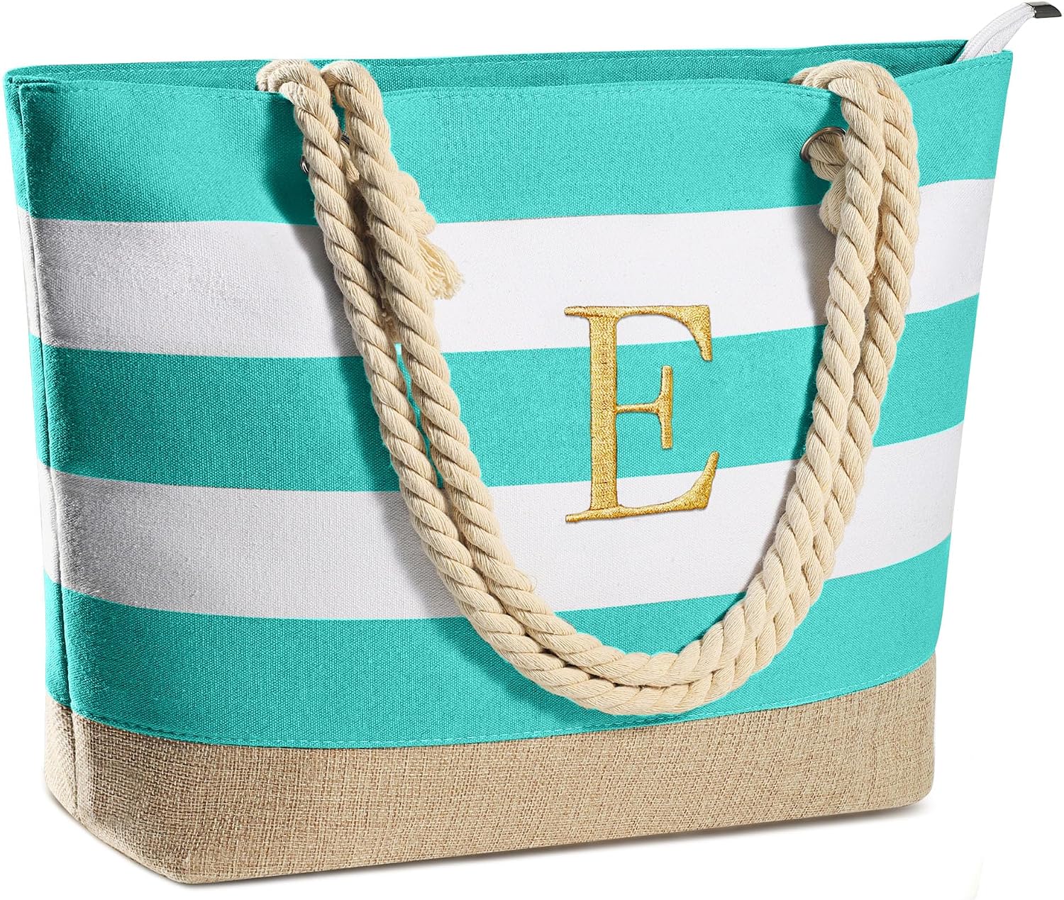 Striped Initial Tote Bag - Hình 17