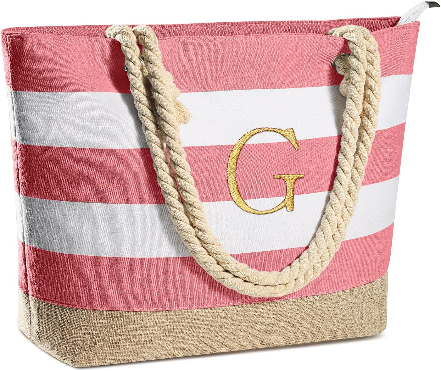 Striped Initial Tote Bag - Hình 33