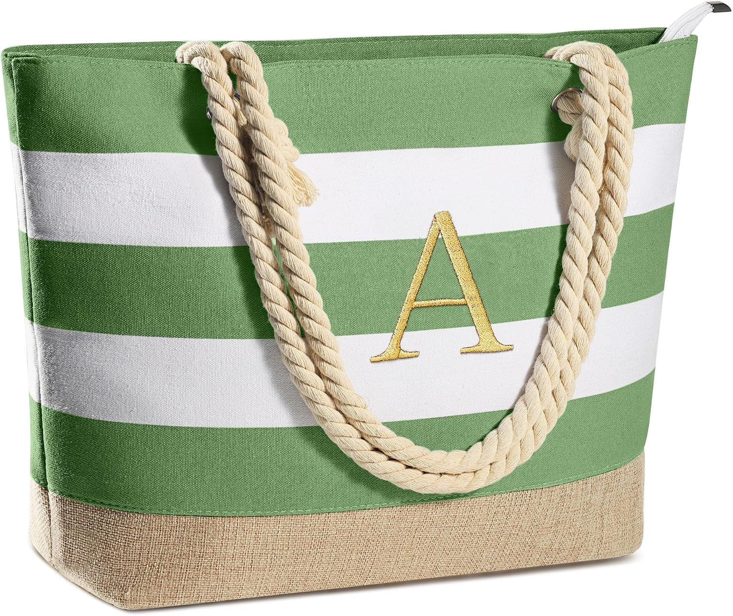 Striped Initial Tote Bag - Hình 36