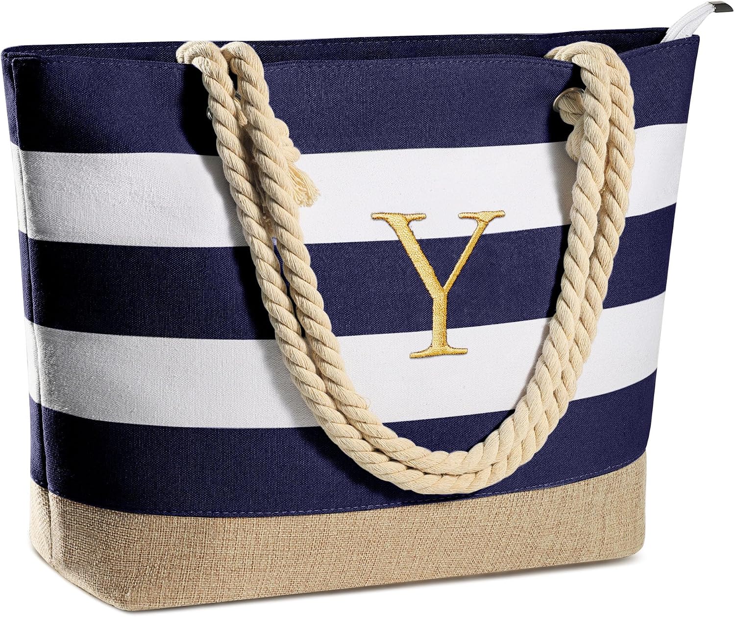 Striped Initial Tote Bag - Hình 37