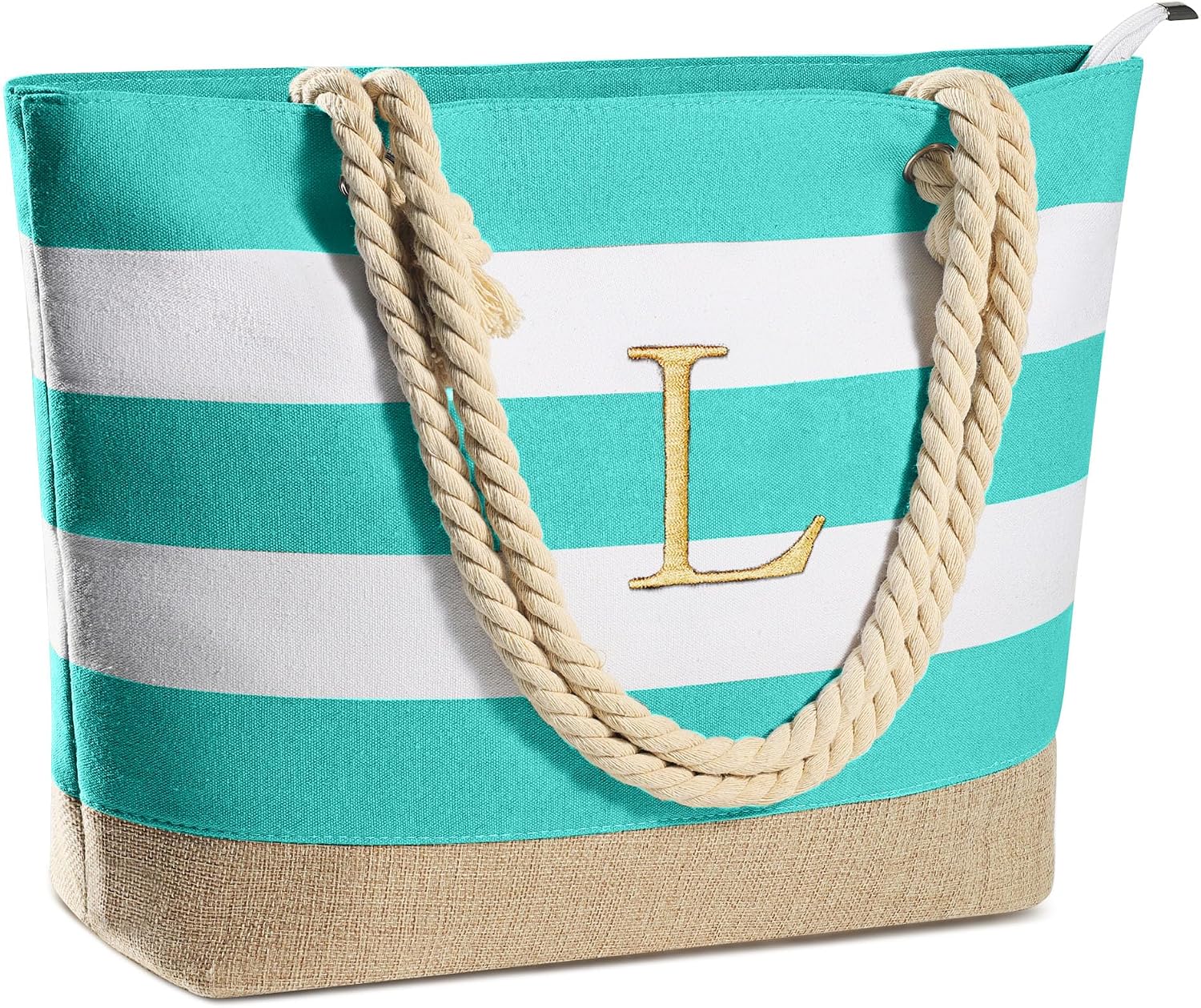 Striped Initial Tote Bag - Hình 9